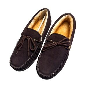 Tamarac Nathan Moccasin Slippers Rootbeer Brown Suede Faux Fur Lined 7078-ISK 11